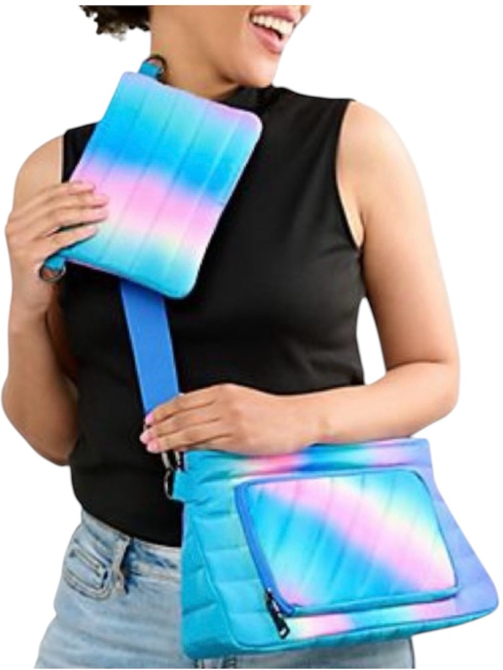 Think Royln Bank Street XL Crossbody bag set Blue Lagoon Ombre NWT
